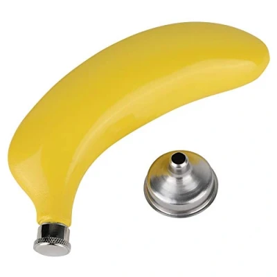Imagen de Petaca de Bolsillo, 5Oz Fruta Banana En Forma Whisky Licor Alcohol Botella Bolsillo Embudo Acero Inoxidable A Prueba Fugas Embudos Platano Portatil Bebida Juego Vino para Viajar Pesca Caza Senderismo