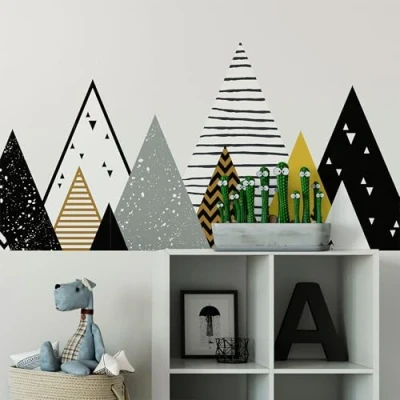Imagen de Pegatinas de pared para niños Decoración habitación bebé Adhesivo escandinavo gigante montañas escandinavas CHapka 95 x 360 cm