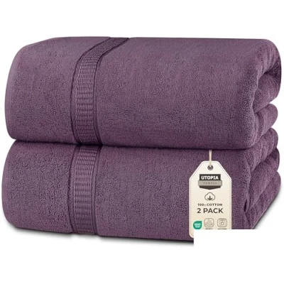 Imagen de Utopia Towels Pack de 2 Toallas Baño Jumbo Lujo (90 x 180 CM, Negro) 100% Algodón Ring Spun, Altamente Absorbente, Suave y Secado Rápido(Ciruela)