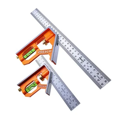 Imagen de Presch Set de Escuadras Combinadas 150mm y 300mm Métricas Dos Metalicas Precisas Universales con Tope Regla Herramienta Medición Profesional Alta Calidad
