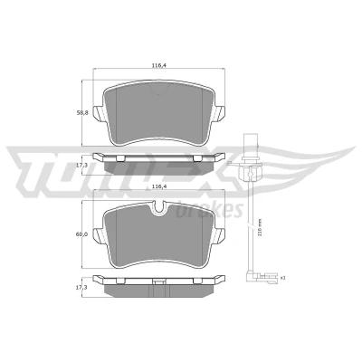 Imagen de TOMEX brakes TX 16 82 Juego de pastillas freno Eje trasero con contacto avisador desgaste AUDI: A6 C7 Avant, A4 B8 A5 Coupé