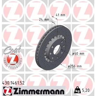 Imagen de ZIMMERMANN SPORT COAT Z 430.1461.52 Disco de freno 256 24 7/4 4 100 ventilación externa, perforado revestido OPEL: Astra F CC, Calibra A