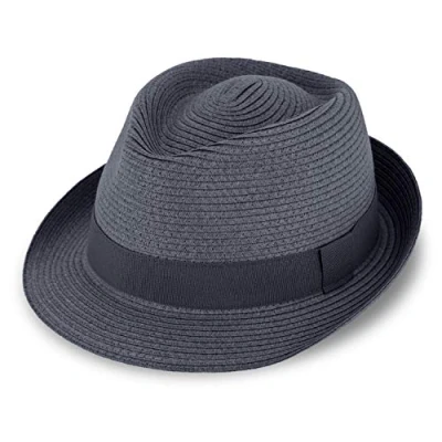 Imagen de fiebig Sombrero de papel Jackson Trilby con cinta grosgrain colores, para el sol 100% verano natural en muchos tamaños y azul marino, 57