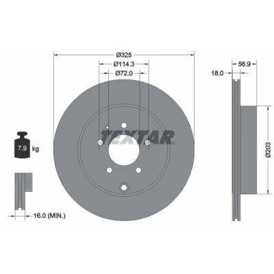 Imagen de TEXTAR PRO 92223603 Disco de freno 325 18 05/07 114,3 ventilación interna revestido sin perno sujeción rueda, buje rueda MAZDA: CX 7
