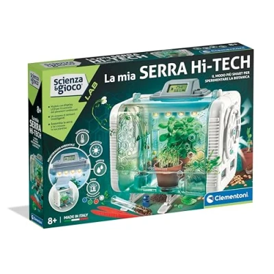 Imagen de Clementoni Laboratorio de Ciencia y Juego Mi Invernadero Hi Tech, botánica para niños a Partir 8 años, 3 Modos Cultivo Plantas, con LED Pantalla LCD, Made in Italy,