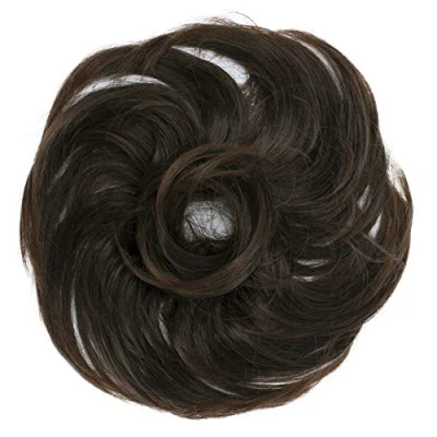 Imagen de CAISHA Pedazo De Cabello Peinado Bola Anillo Goma Con Pelo Sintético Mezcla Marrón G15B