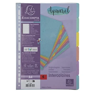 Imagen de Separador exacompta aquarel cartulina lustrada juego de 6 separadores din a4 colores pastel