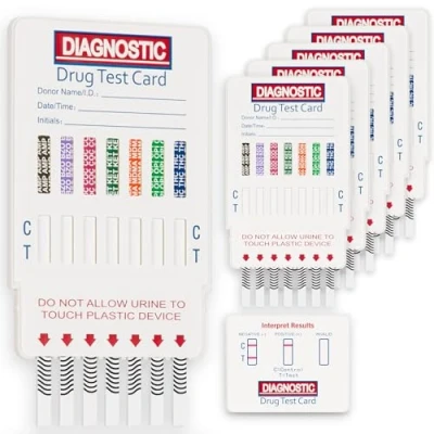 Imagen de 5 x Kits de Pruebas Detección Drogas Ultra Sensibles para 7 en Orina: Cocaína, Cannabis, Ketamina, Opiáceos, Anfetaminas, Benzodiacepinas y Éxtasis