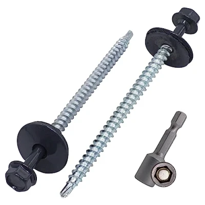 Imagen de SKIR&#039;CO (10 uds) tornillos para techos pintados 4,8 x 80 mm cabeza hexagonal autoperforantes con arandelas de EPDM gris antracita, RAL 7016