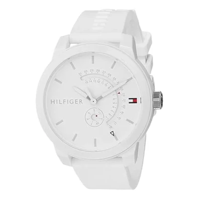 Imagen de Tommy Hilfiger Reloj Analógico de Cuarzo para Hombre Esfera Blanca, Correa Silicona Funciones Día &amp; Fecha, Caja 44 mm, Resistente al Agua 3ATM 1791481
