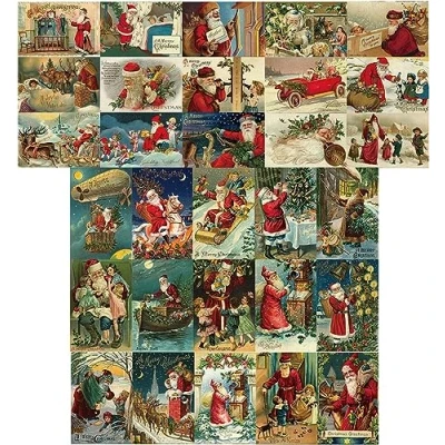 Imagen de Tarjetas de Navidad, 30 Piezas Navidad Tarjeta Felicitación, Retro Christmas Cards Diseños Únicos 14 x 9 cm