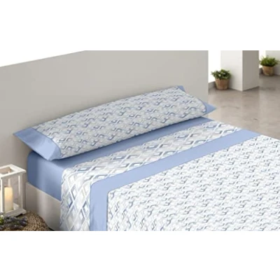 Imagen de Donegal Collections Juego de Sabanas Estampadas 3 Piezas Cama 105cm Rombo Azul, Primavera Verano, Algodón Poliéster, Bajera, Encimera y Funda Almohada