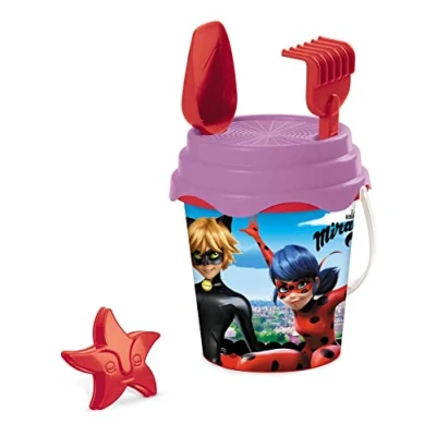 Imagen de Mondo Toys BUCKET SET + WATER CAN MIRACULOUS Juego de cubo arena ø17 cm con jarra agua playa (6 piezas) para niños a partir 3 años 28407