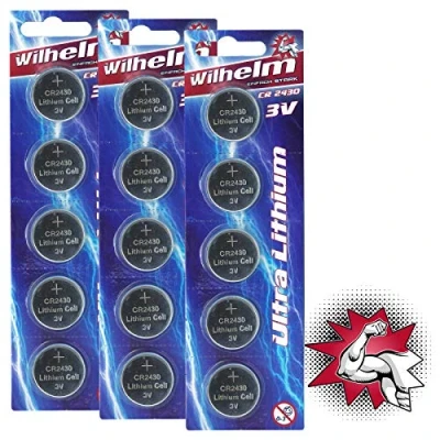 Imagen de Wilhelm CR2430 Pilas de botón (litio, 15 unidades, 3 V, 270 mAh, diámetro 24,3 x 3,0 mm, DL 2430)