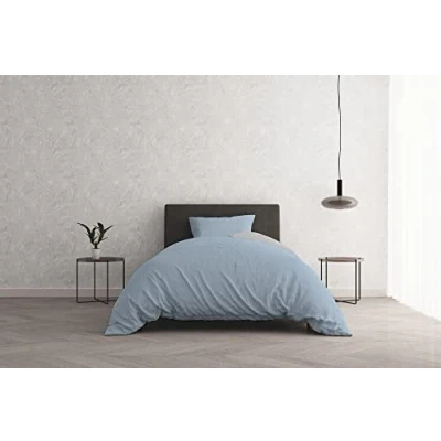 Imagen de Italian Bed Linen Juego de Funda nórdica “Natural Colour, Algodón, Azul Claro/Gris Claro, Doble pequeño