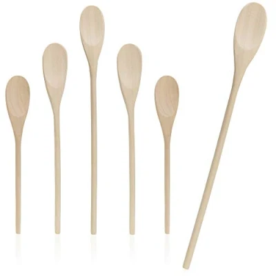 Imagen de COM FOUR® 6x cucharas de madera para cocinar y hornear Juego revolver (06 piezas mezcla marrón claro)