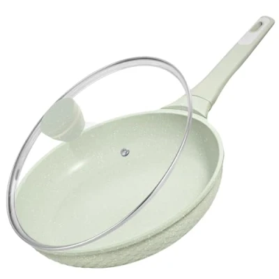 Imagen de DYGG Sartenes antiadherentes con tapa de 28 cm para inducción, sin grasa, material granito antiadherente, 100% libre PFAS, PFOA todo tipo Cocina