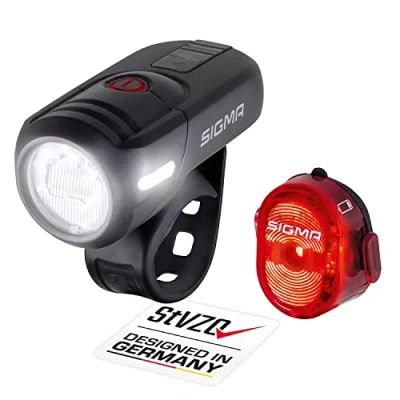 Imagen de SIGMA SPORT Juego de luces led para bicicleta AURA 45 y NUGGET II, homologado por la ley transporte en carretera Alemania StVZO, luz delantera trasera a batería