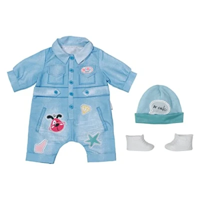 Imagen de Zapf Creation Baby Born Deluxe Conjunto Vaquero para muñecas de 43 cm Incluye Mono, Gorro y Zapatillas Fácil Manos pequeñas Fomenta la empatía Las Habilidades sociales Edad: 3+ años