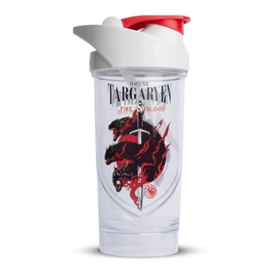 Imagen de Shieldmixer Hero Pro Classic Shaker Targaryen sin BPA Accesorios para el gimnasio Coctelera de proteínas Botella fitness Color blanco 700 ml