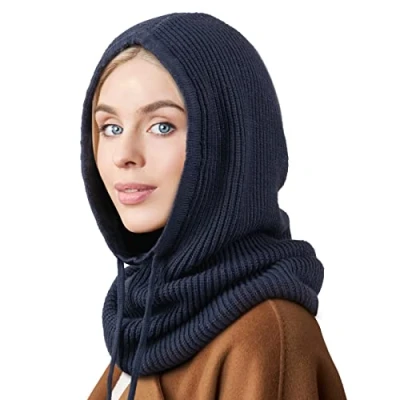 Imagen de DRESHOW Sombreros de Invierno para Las Mujeres Pasamontañas Punto Beanie Skull Cap con Cordón Cálido Sombrero Capucha Bufanda