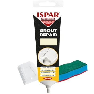 Imagen de ISPAR Crema para lechada de 400 g, masilla juntas azulejos, con espátula y esponja limpieza, baño, cocina reparación juntas, inodora apta el día a