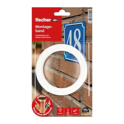 Imagen de fischer Cinta adhesiva de montaje doble cara y fuerte en transparente, fácil aplicar gracias al revestimiento especial, suspensión sin taladrar, para espejos, imágenes, decoración, ganchos,