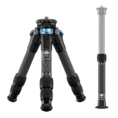 Imagen de SIRUI AM 223 Mini Trípode para Cámara, de Carbono Portátil con Tubo Extensión SL 100, Viaje Columna Central Carbono, Altura Máxima 66cm, Carga 15kg