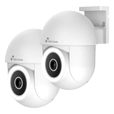 Imagen de NIVIAN Cámara PTZ WiFi Mini 2K, 2,4Ghz Visión Nocturna Detección de Movimiento y Autotracking Exterior IP65 Compatible con Alexa Google Home Control App Tuya (Pack 2 Cámaras Ptz)