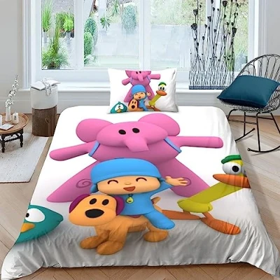 Imagen de Pocoyo Juego De Funda Nórdica Ropa Cama Edredón Poliéster Microfibra 3D con Fundas Almohada, 2 Piezas, Single（135x200cm）