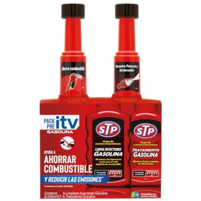 Imagen de STP Limpia inyectores GASOLINA PACK PRE ITV 1 HORA Limpiador motor 2en1 Reduce emisiones, ahorra combustible y recupera el rendimiento, Color Verde, 400 ml