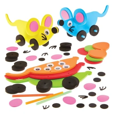 Imagen de Baker Ross FX596 Mouse Foam Push Along Kits Pack de 5, manualidades creativas para niños
