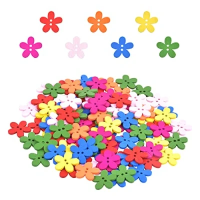 Imagen de 100 Piezas Botones de Madera,Botones Colores 15mm,Botones Bricolaje, Botón Costura,Botones Decorativos,Botones Flores Madera Redonda Para Manualidades Diy Coser Artesanía Scrapbooking