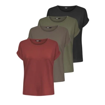Imagen de ONLY Camiseta para mujer ONLMOSTER, 4 unidades (1 manzana Spiced Apple, 1 gris, caribou, kalamata), XXL