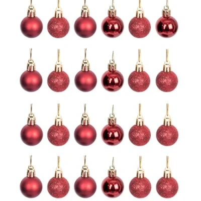 Imagen de 24 Bolas de Navidad inastillables, Color Rojo Oscuro, Decoraciones árbol Navidad, Adorno Colgantes decoración navideña, Brillante, Mate, Purpurina