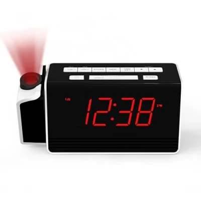 Imagen de iTOMA Reloj de Alarma proyección para Dormitorio con proyector rotativo 180 , Radio FM, Pantalla LED Rojo, atenuador Brillo 4 Nivel CKS512U