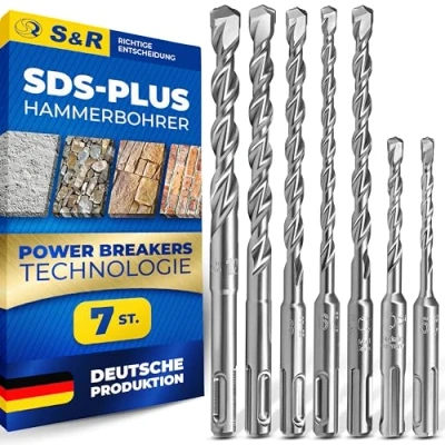 Imagen de S&amp;R Brocas Sds Plus Hórmigon Armado 4 Cortadores. Juego de 7 Brocas/MADE IN GERMANY/Calidad Industrial