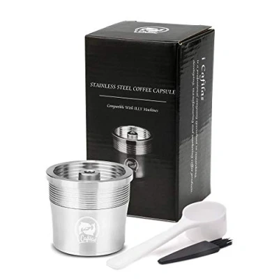 Imagen de i Cafilas para rellenable Illy Cápsula de café acero inoxidable rellenar recarga reutilizable compatible con Illy,Cápsula café+cuchara medidora+cepillo