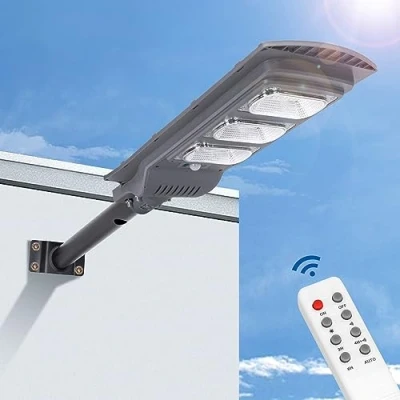 Imagen de Aigostar Farola solar exterior con sensor de movimiento, mando a distancia, 150W luz blanca. Foco LED para temporizador, impermeable protección IP65. No incluye soporte.