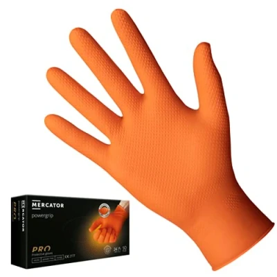 Imagen de Mercator Guantes de nitrilo POWERGRIP, sin polvo, naranja, tamaño: XL 50 piezas