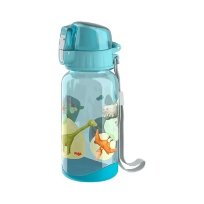 Imagen de HABA 305152 Cantimplora infantil, 400 ml, con diseño de dinosaurios, gran abertura y tapa cierre, a prueba fugas, plástico libre bisfenol A, apta para el lavavajillas