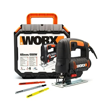 Imagen de WORX WX477.1 Sierra de calar pendular 550W, Sistema 4 niveles, Soplado virutas, Extracción polvo, Negro