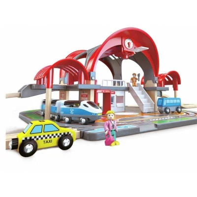 Imagen de Hape Grand City Station , Wooden Pretend Play Railway Set with Projector and Recorder For Kids