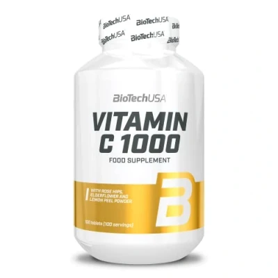 Imagen de BioTechUSA Vitamin C 1000 + BioFlavonoids Múltiples Fuentes Apoyo Inmunológico Rosa Mosqueta, Flor de Saúco y Limón, 100 tabletas