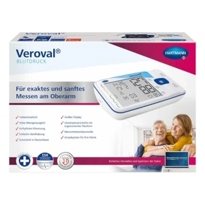 Imagen de VEROVAL Medidor de presión arterial en la parte superior del brazo: el monitor para una medición fácil y rápida, con manguito ergonómico Secure Fit