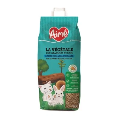 Imagen de Aimé Cacha de animales pequeños y gatos PROP&#039;Nature 20L, arena biodegradable, súper absorbente granulado madera gato, conejo, conejillo indias, hámster, ratón, conejillo, hasta 12 semanas