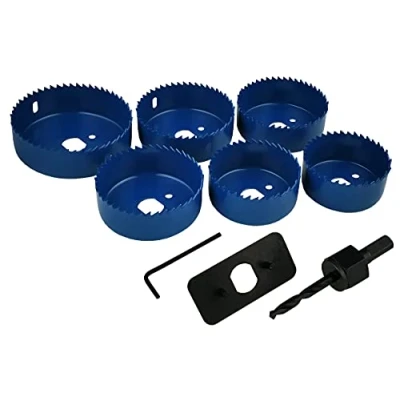 Imagen de Olympic Fixings Downlight Holesaw Juego de 9 piezas para sierra corona acero 60, 65, 70, 72, 75 y 85 mm, kit instalación placas yeso, plástico madera