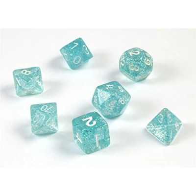 Imagen de shibby 7 Cubos de Purpurina poliédrica para Juegos rol y Mesa en Azul Claro con Bolsa