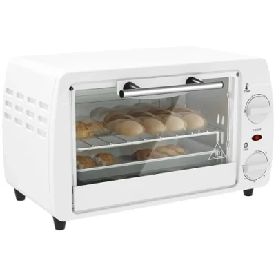 Imagen de HOMCOM Horno Eléctrico Sobremesa 10 Litros 750W Pequeño con Temperatura hasta 230 ℃ Temporizador 60 Minutos Bandeja y Rejilla 36,5x26x22 cm Blanco