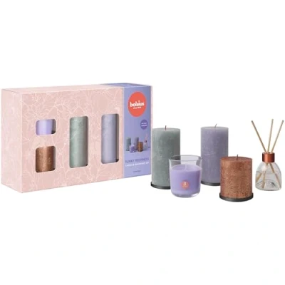 Imagen de Bolsius Velas rústicas con difusor de varillas y vela perfumada Juego 5 unidades Funky Freshness Lavanda decorativas para el hogar Largo tiempo combustión